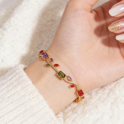 1Pc Adjustable Natural Stone Leaf Bracelet Multi-colored Diamond Bracelet Light Luxury Jewelry
