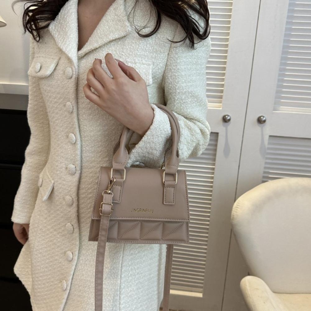 Korean Style Plaid Leather Square Bags Solid Color Crossbody Bag Simple Single Shoulder Bag  Girls