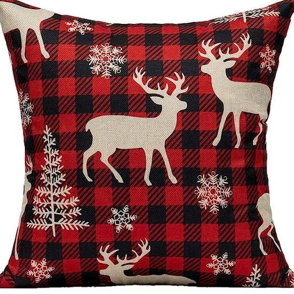 Merry Christmas Decor Cushion Cover 45x45 cm Pillow CaseCartoon Reindeer Santa Claus Printed Throw Pillowcase Linen Pillow Cover