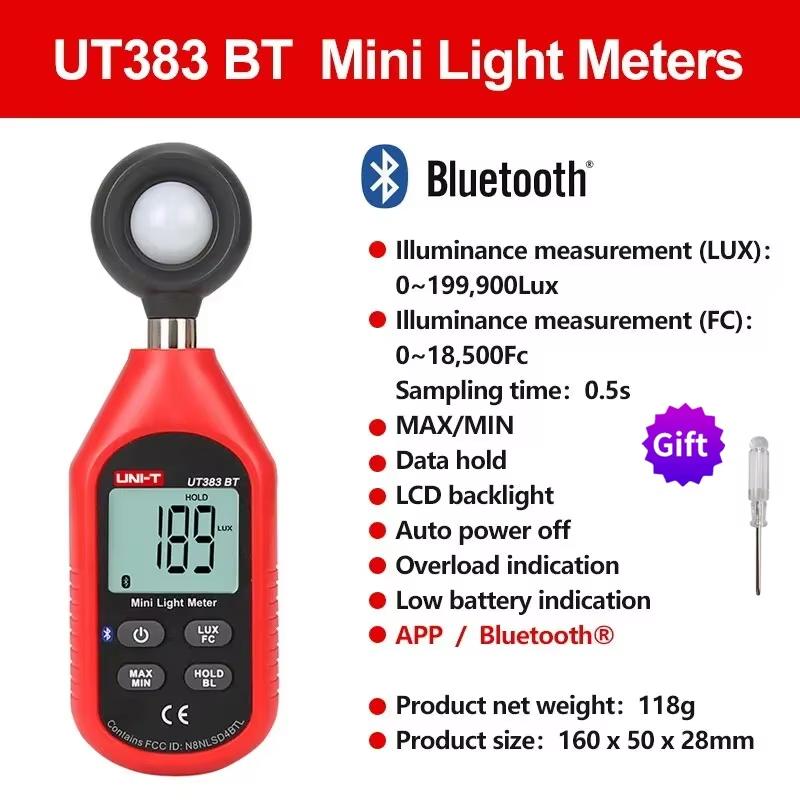 UNI-T Digital Light Meter Luxometer UT383BT UT383 0~199,900 Lux Meter Photographic Illuminance Meter FC Lightmeter Luximetro