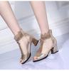 New Chinese Fish Mouth Dancing Shoes Women's Thick Heel Non-slip Quality Mesh Sandals 2026 Summer New Thick Heel Hollow Mesh Boots