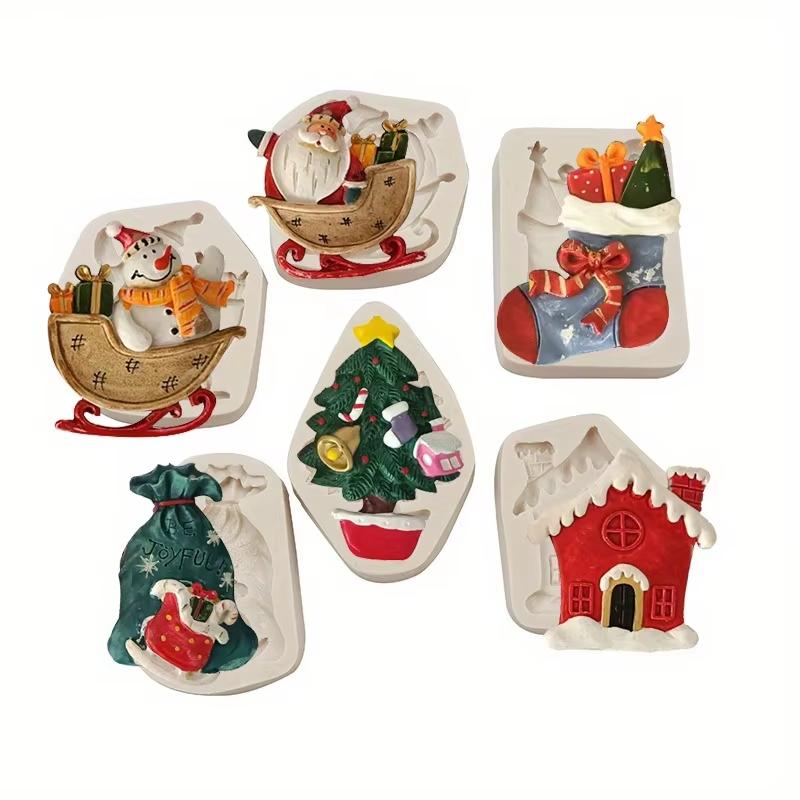 Christmas House & Tree Silicone Mold Cooking Tools for Cake Decorating Pastry Kitchen Baking Fondant Sugar Art Accessories