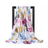 Spring New Flowers Print Satin Square Scarf for Women Muslim Hijab Silk Neckerchief Shawl Wraps Headband Foulard Bandana Turban