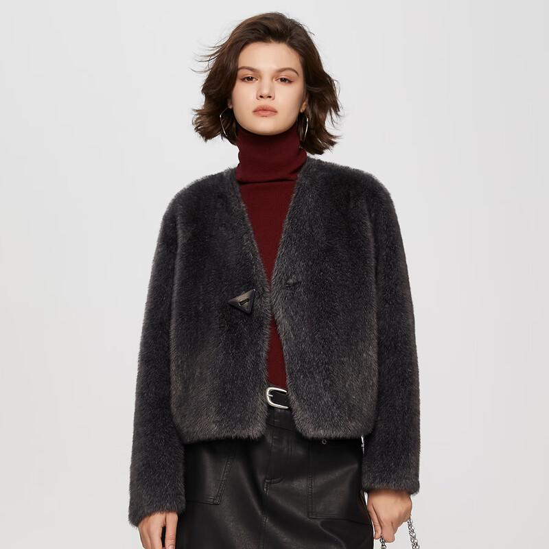 TaTu Women's Winter V-Neck Plush Long Sleeve Short Coat