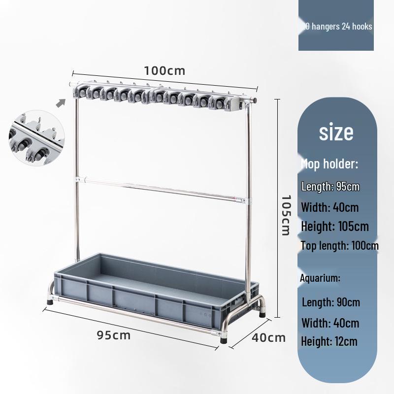 Stainless Steel Floor-Standing Mop Rack with Draining Shelf and Free Shipping