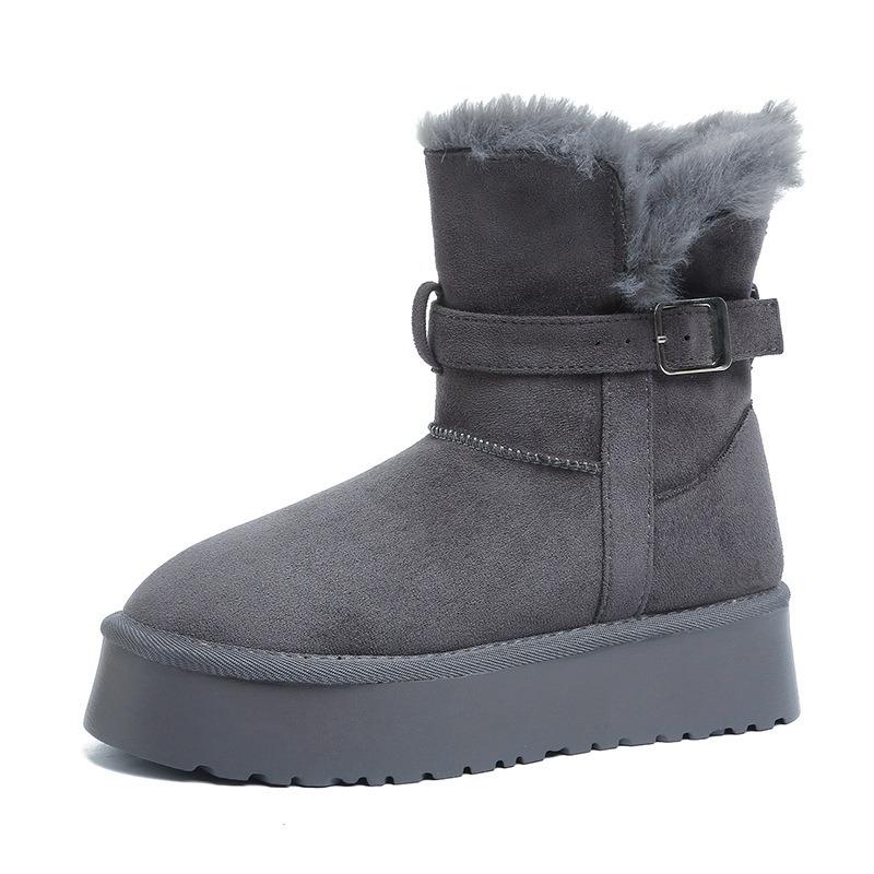Grey Heightened Thick-soled High-tube Snow Boots Women's New Winter Velvet Thickened Long-tube Snow Cotton Shoes