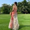 Seaside Vacation Beach Dress French Temperament Tie-dye Tube Top Dress Women's Print Suspender Skirt