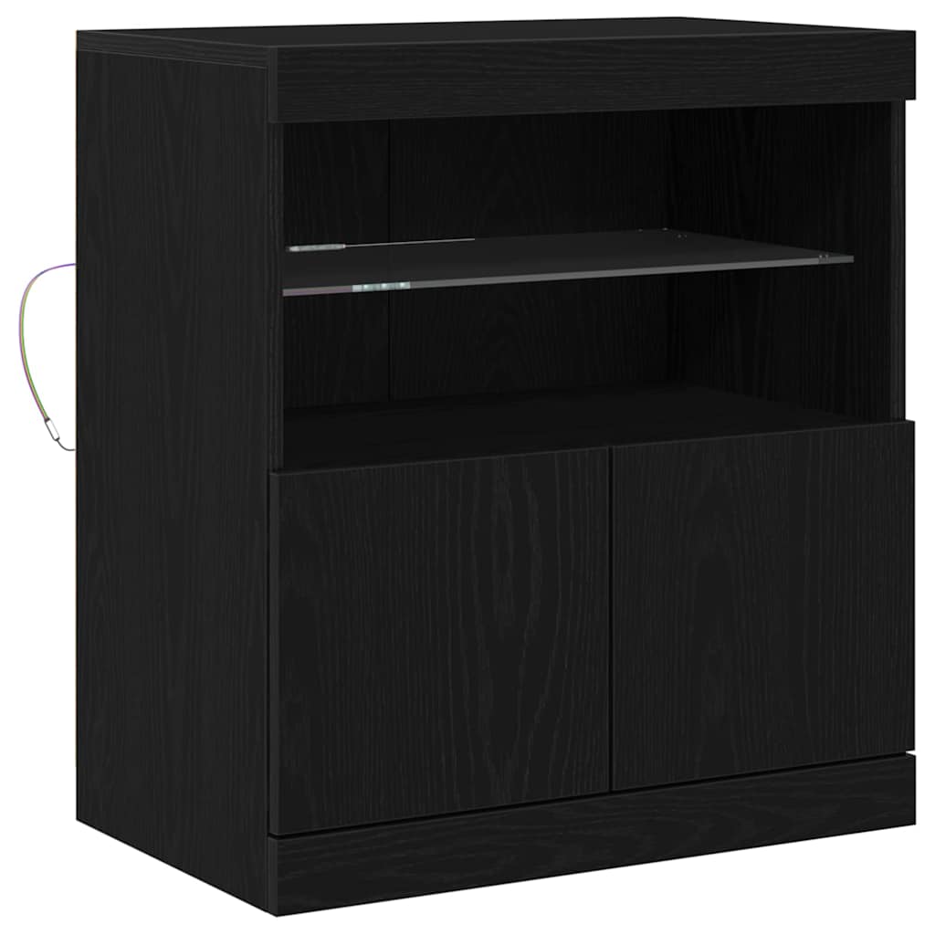 Schwarzer Eichen-Beistellschrank mit LED-Licht, Sofabeistelltisch, Aufbewahrungs-Unterschrank, 60x37x67 cm