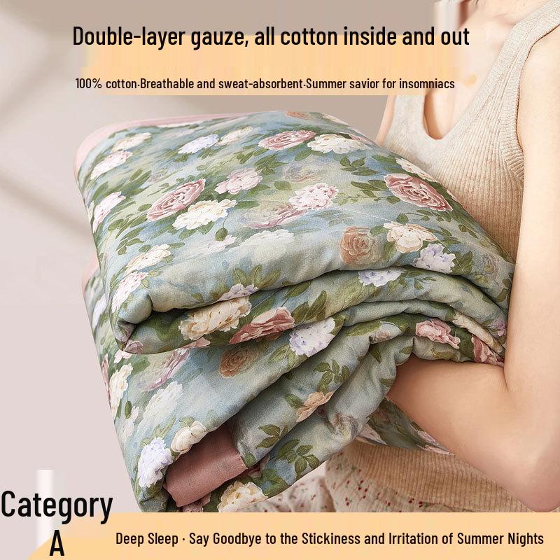 Summer Cool 100% Cotton Double Layer Gauze Quilt Set