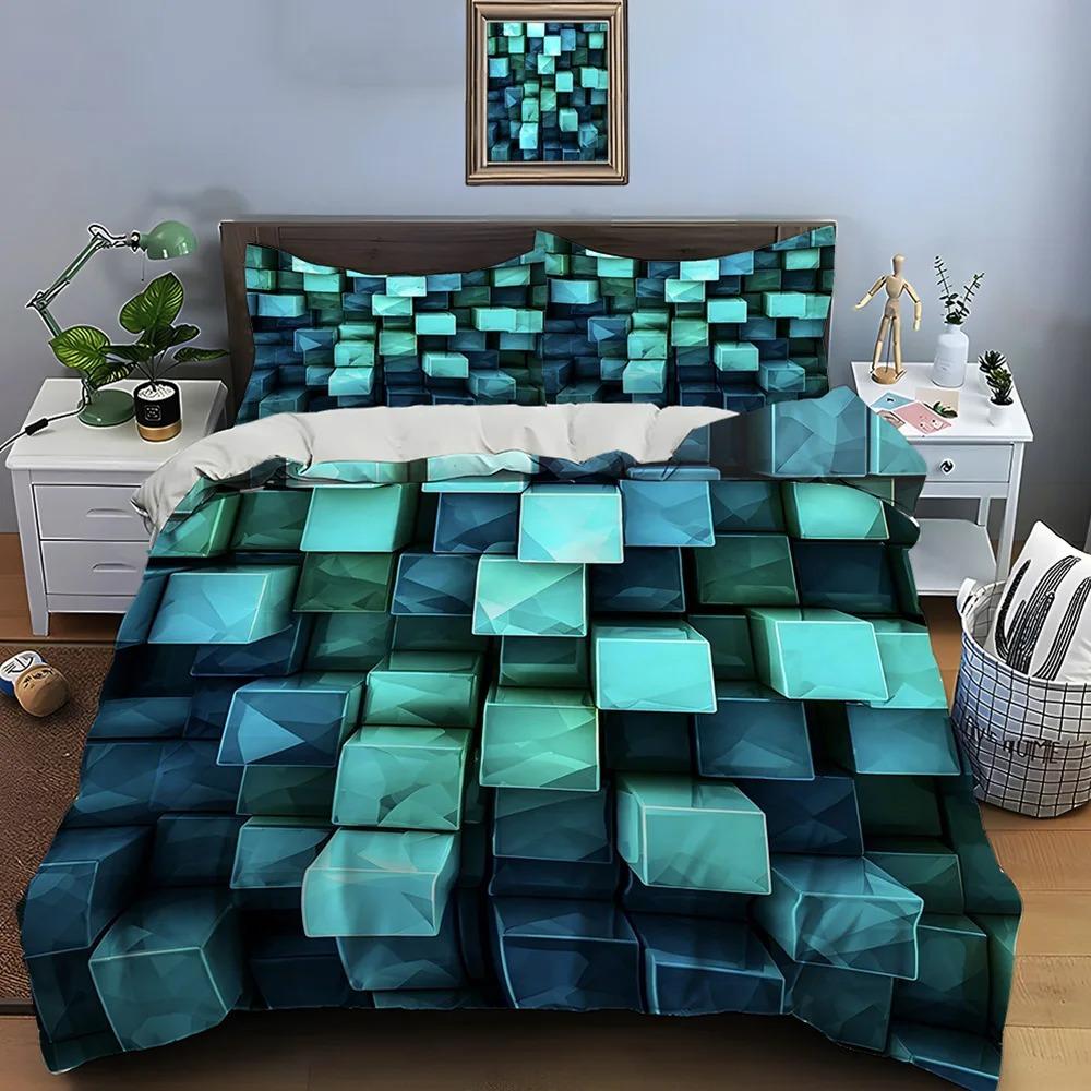 3D Honeycomb Square Gradient Color Print Bedding Set Duvet Cover 1 Duvet Cover 2 Pillowcases Adult and Boys Bedding Set Luxury