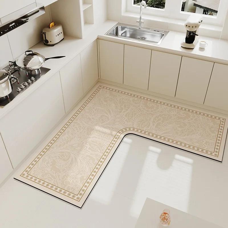 Carpet for Kitchen Pvc Floor Mat L-shaped Rug Soft Diatom Mud Absorbent Foot Mats Non-slip Water-absorbent Home Decoration