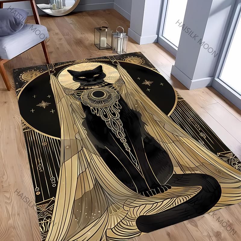 Black Gold Sacrificial Black Cat Carpet Rug for Living Room Bedroom Children's Room Kids Play Non-slip Mat Machine Washable Gift
