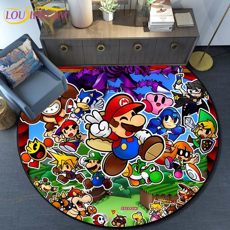 Cartoon Mario Bros Round Carpet Floor Mat Bedroom Flannel Animal Rug Anti-Slip Baby Play Mat Kids Room Decoration Mats