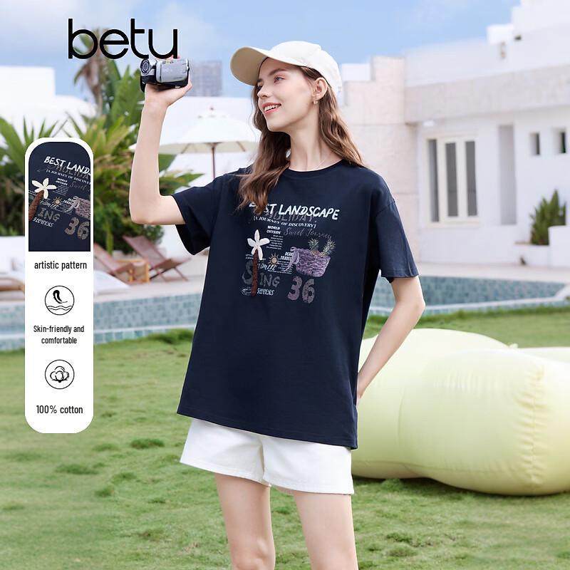 

BETU Women s Vintage Print Loose Short Sleeve T-Shirt L