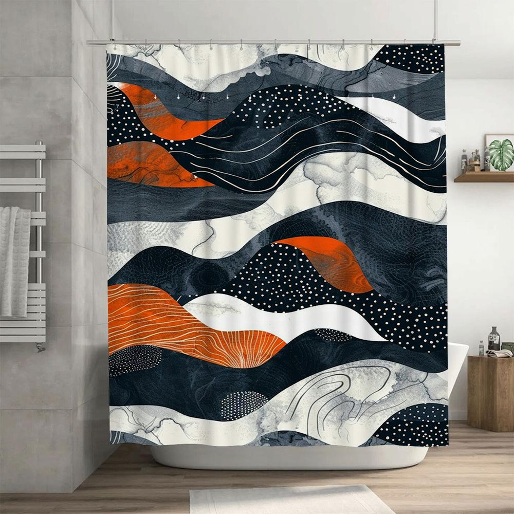 Modern Waves Shower Curtain Waterproof Polyester Bathroom Decor Black Grey White Orange Design for Home Decoration