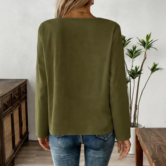 Damen T-Shirt Rundhals Halbarm Lockerer Schnitt Pullover Oberteile Einfarbige Knöpfe Dekoration Sommer Lässige Oberteile Tägliche Kleidung