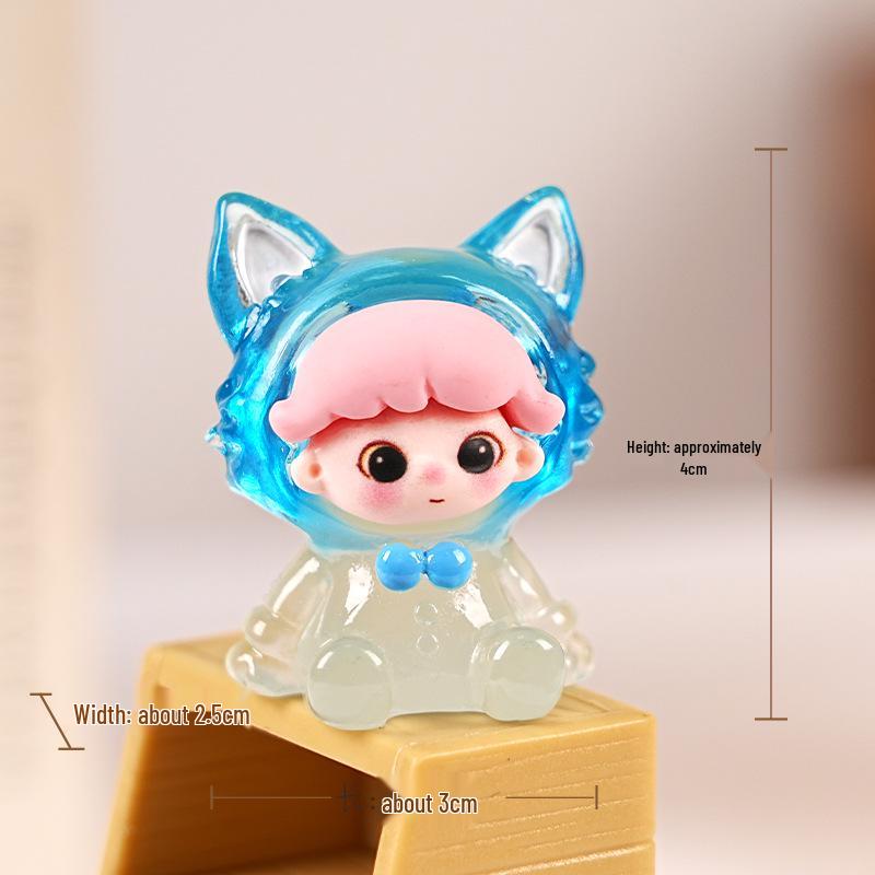 Luminous Dimoo Fox Resin Figurine: Trendy Handmade DIY Desktop Decoration - Cute Mengli Toy