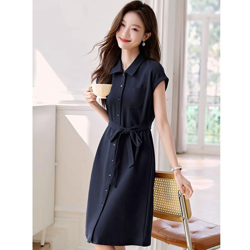 

Women s Elegant Slim Fit Trench Style Shirt Dress - Summer 2026 Fashion S [45kg-50kg] темно-синий