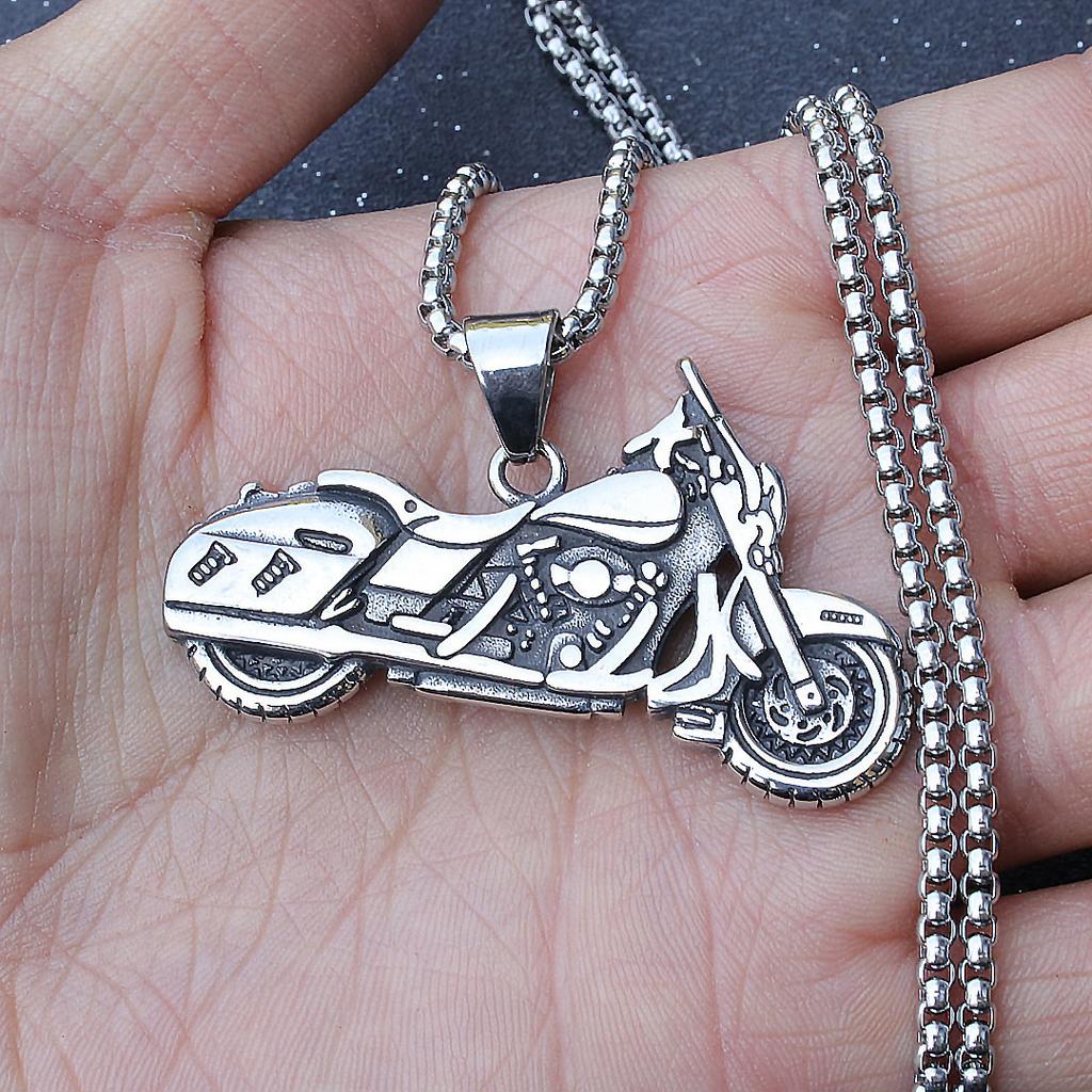 European and American Jewelry Titanium Steel Motorcycle Pendant Necklace Trendy Men's Retro Pendant
