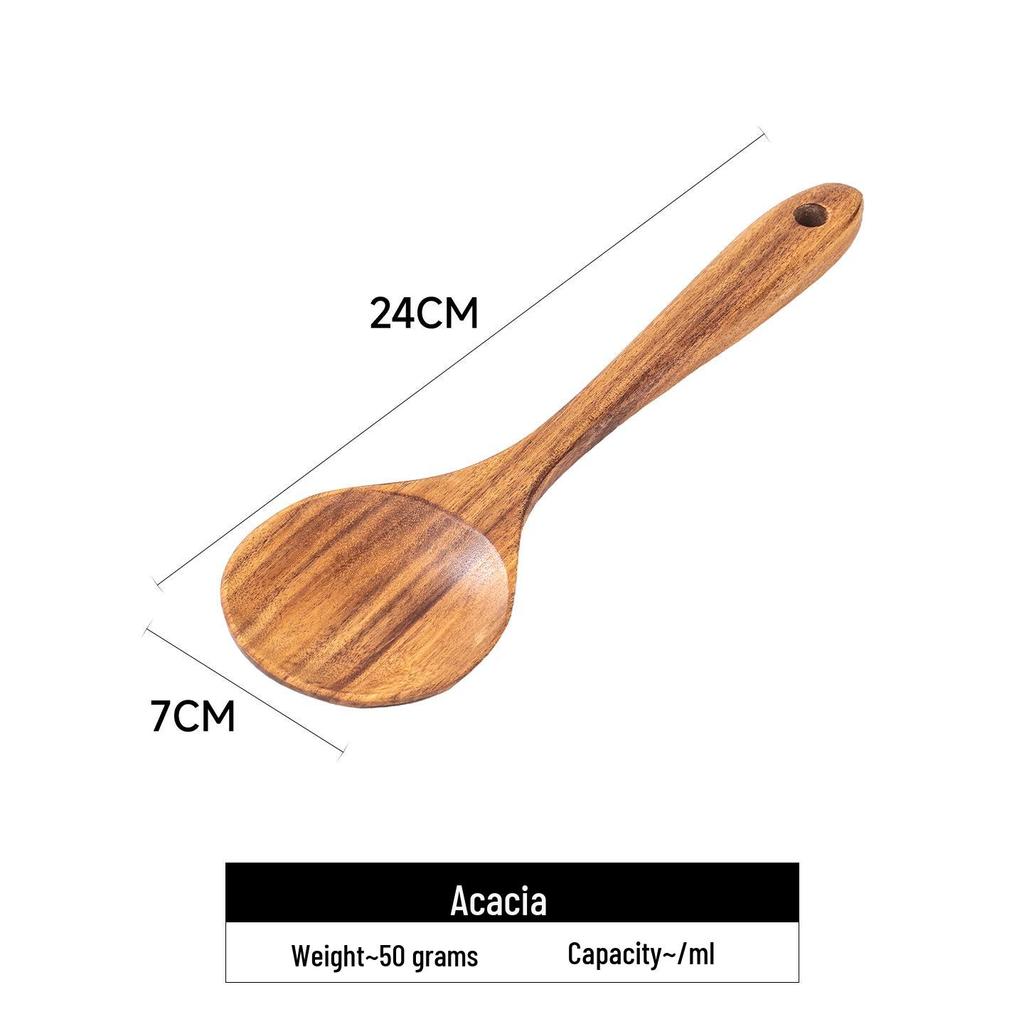 Acacia Long Handle Heat-Resistant Wooden Spatula and Salad Fork Set