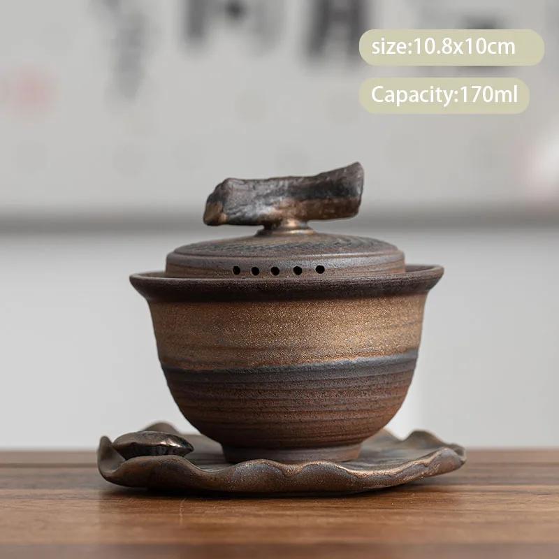 Китайская грубая керамика гайвань чашка для чая ретро ручная работа керамическая супница для чая бытовая заварка для чая дорожная портативная чайная утварь аксессуары