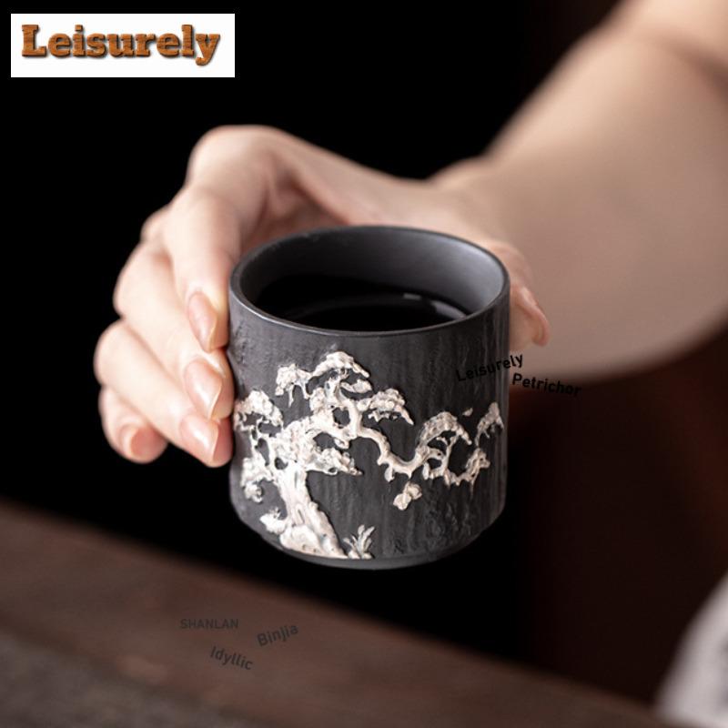 Relief Silver Drawing Zisha Teacup Creative Tea Bowl Beautiful Tea Cup Tea-tasting Smelling Cup Chazhan Master Cups Tea Services