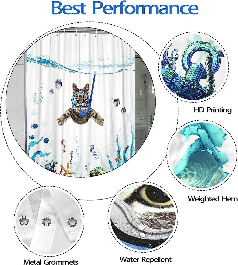 Funny Animal Cartoon Print Shower Curtain, Waterproof Shower Curtain With 12 Hooks, Bathroom Accessories, Bathroom Decoration