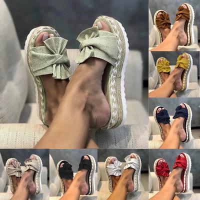 Damen-Sandalen mit süßer Schleife, bequem, zum Hineinschlüpfen, Damen, lässig, täglich, Plateau-Sandalen, Party