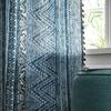 Boho Blue Geometry Cotton Linen Curtain Black Tassel Curtains for Living Room Bedroom American Style Vintage Drape Valance