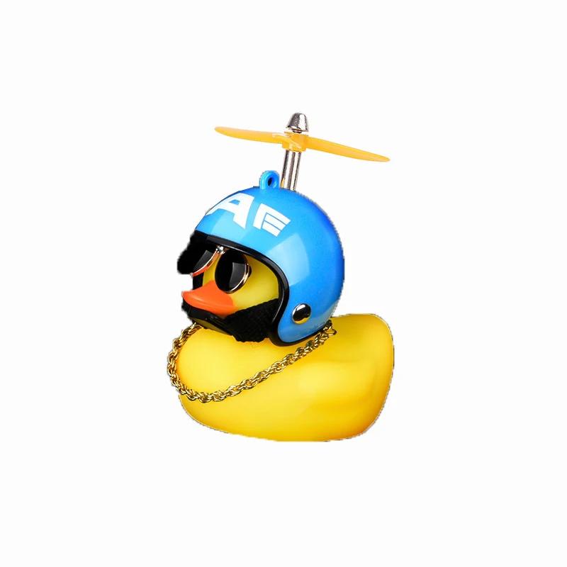 Car Broken Wind Small Yellow Duck With Helmet Airscrew Bicycle Moto With Straps Auto Pasted Accessories Interior Cycling Decor