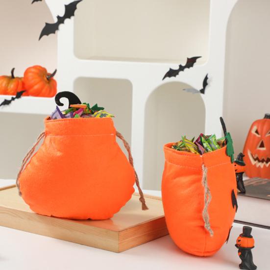 Reusable Halloween Bag Drawstring Pumpkin for Kids, Trick or Treat Candy Bag, Spooky Sack Non Woven Fabric Goodie Party Favors Favor