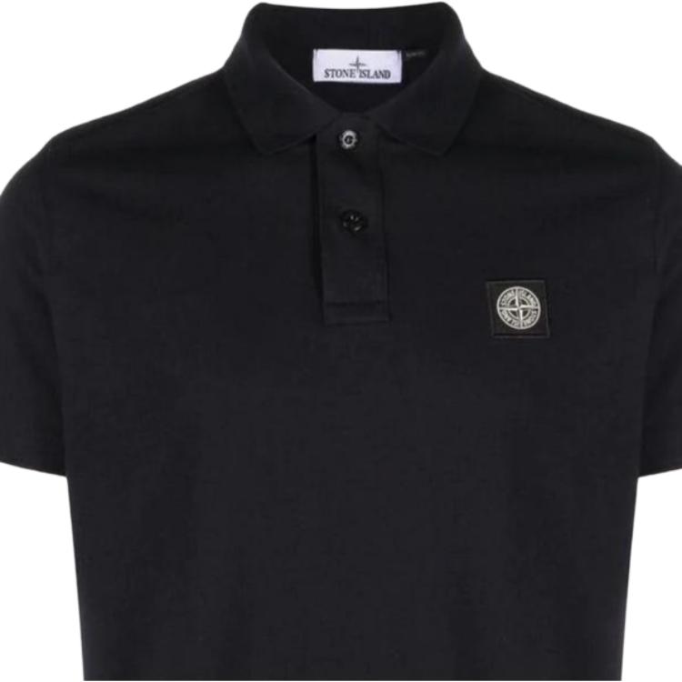Stone Island Icon Fitted Button Short Sleeve Polo Shirt Men Polo Shirts Navy-Blue 79152SC17-A0020