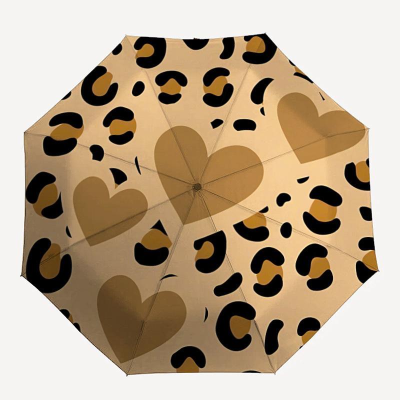 1pc Leopard Print Hearts Automatic Open/Close Umbrella Compact Folding Umbrella, All-Season Portable Umbrella for Women/Men F1124076