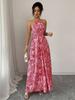 Ethnic Style Women's Halter Maxi Dress - Slimming Waist, Elegant for Beach Vacations