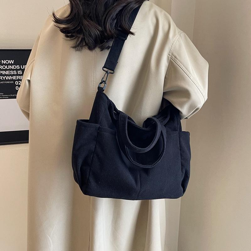 Women's Large-Capacity Corduroy Tote - Versatile Crossbody, Shoulder, Handbag for Commuting and Casual Use