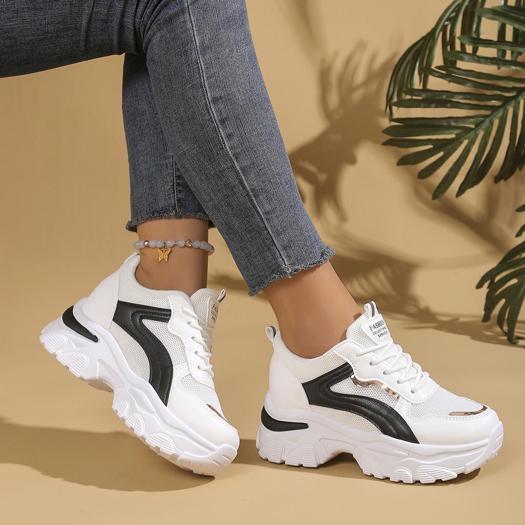 Spring/Autumn Lace-up Non-slip Walking Shoes Fashion New Round Toe Thick Sole Sexy Comfortable Casual Sneakers for Women