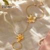 Layered Flower Hand Accessory Gold Chain Link Bracelet with Finger Ring for Integrated Women, Hibiscus Flowers O Bracelet, Floral Fairy Jewelry