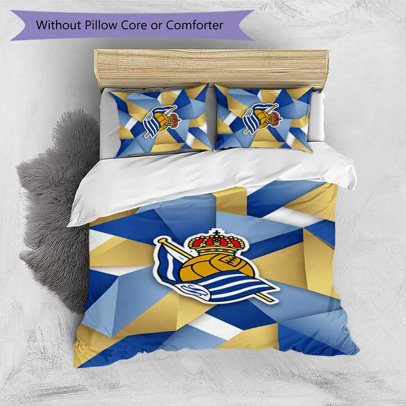 Set Lenzuola Stampato 3 Pezzi FC Real Sociedad Copripiumino Traspirante con Federe Biancheria da Letto Decorativa per Camera da Letto Casa
