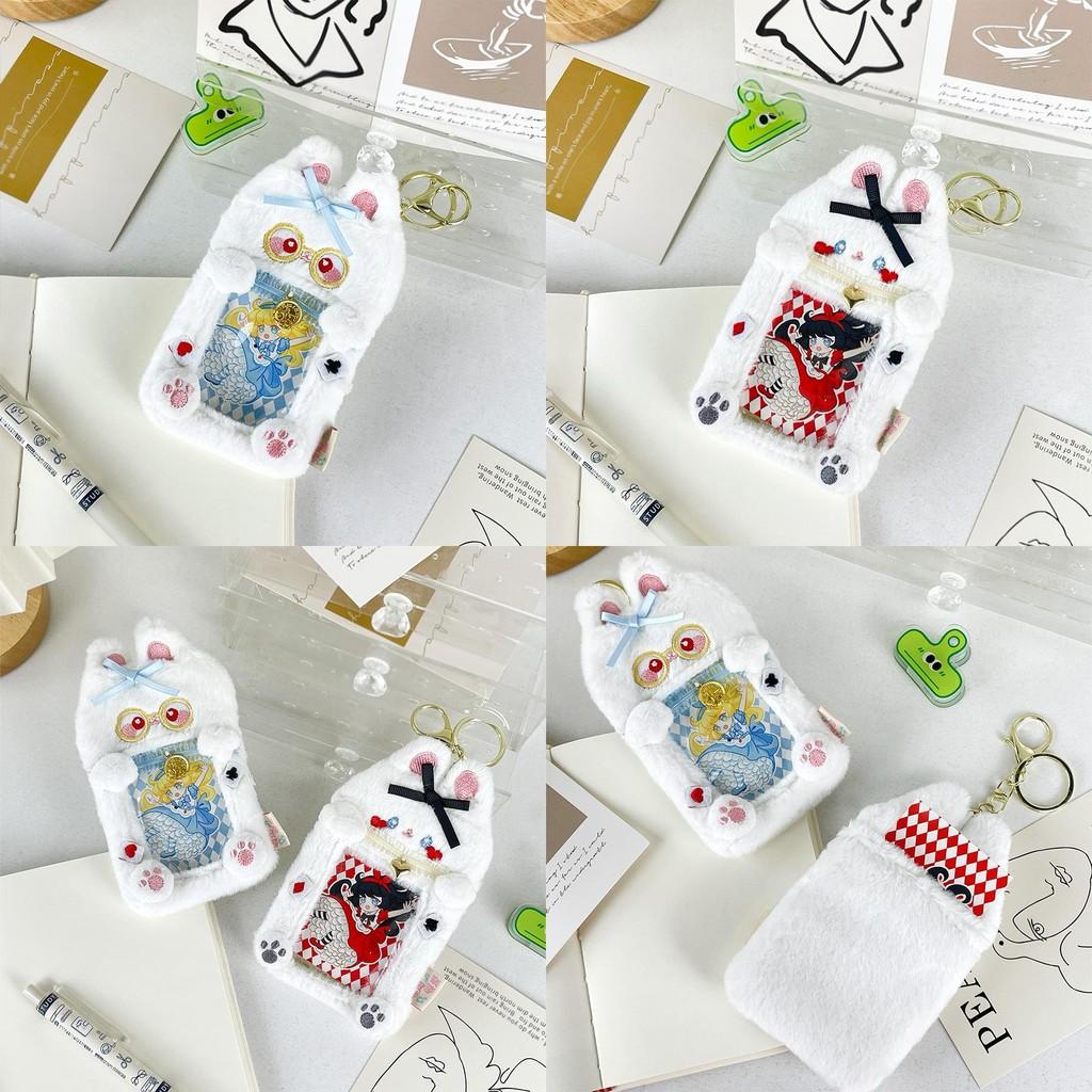 Soft Cuddly And Rabbit Plush Card Sleeve With Bow For Trendy Animal Lovers Fashionistas And