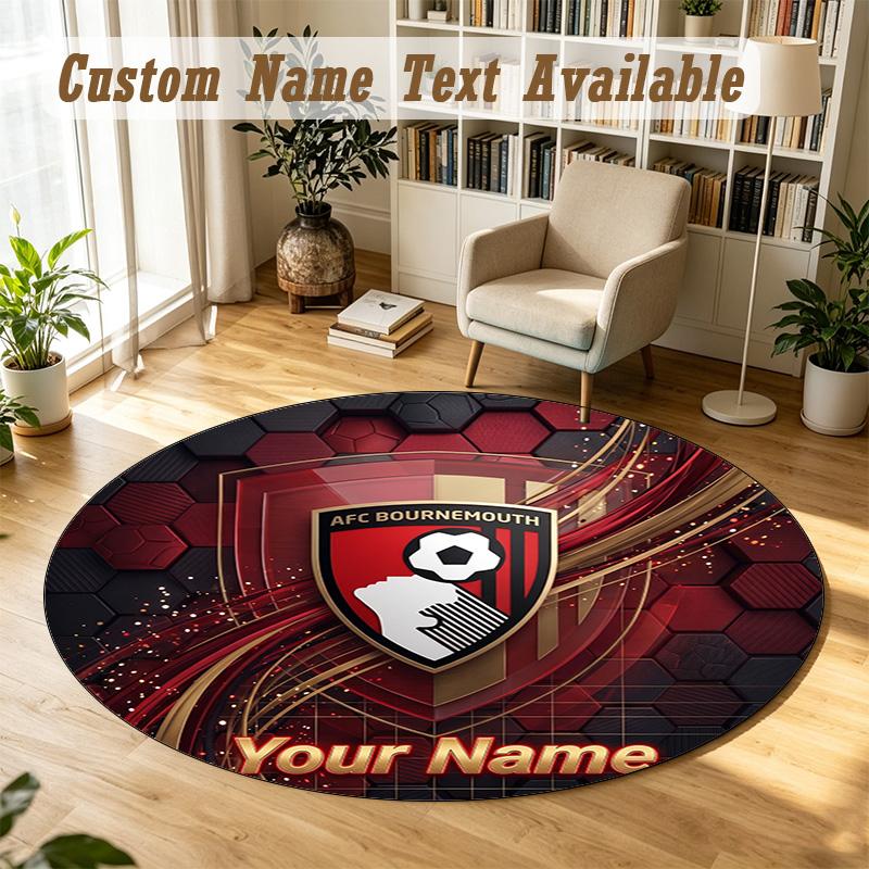 Round Rug Custom NameBournemouth Football Pattern Non Slip Carpet Home Floor Decor
