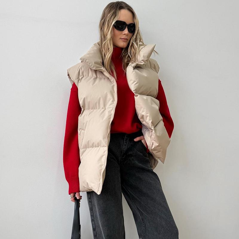 Damen Winter Warmer Gepolsterter Mantel Uni Ärmellos Locker Übergangsjacke Für Damen 2024 Herbst Neu Lässiger Parka Street Outdoor Jacken Damen Kleidung