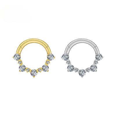 Right Grand  Hinged Daith Earring Segment Hoop 8mm/10mm CZ Septum Clicker Nose Ring Piercing Body Jewelry