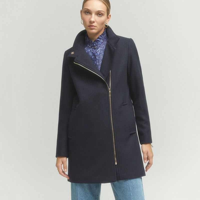 

M Mid-Length Cover Hip Fabric Thick Wool Stand Collar Handsome Zipper Fly Short Woolen Coat BLUE BLACK M