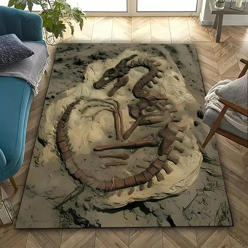 Dinosaur Fossil Theme Carpet Is Suitable for Children's Room Bedroom Living Room Office Durable Non-slip Large Area Mat Soft Rug