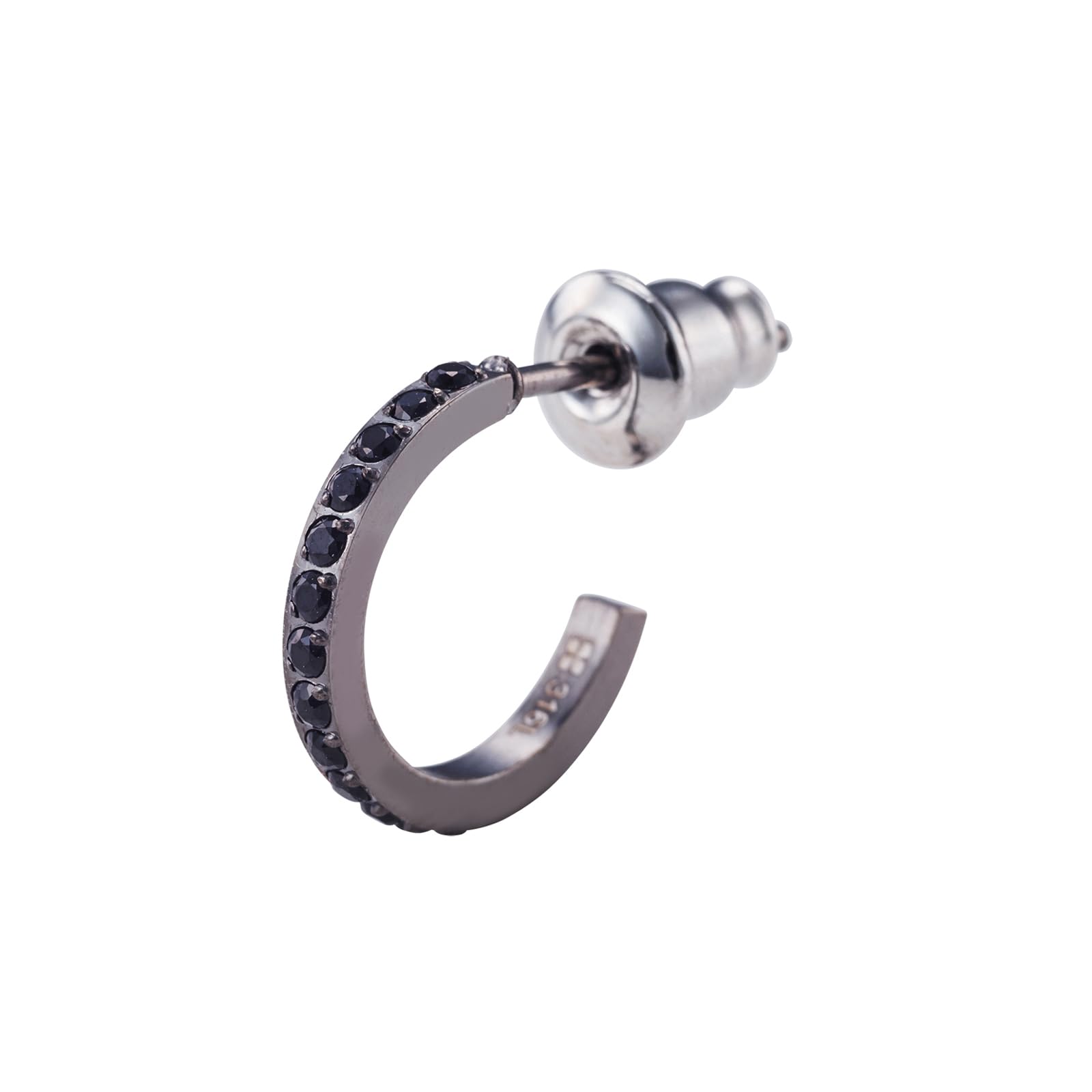 

Earrings Surgical Stainless Steel Cubic Zirconia Half Hoop Eternity Hypoallergenic Black 1 one ear 4SPE008BK [White Clover] piece/for чорний