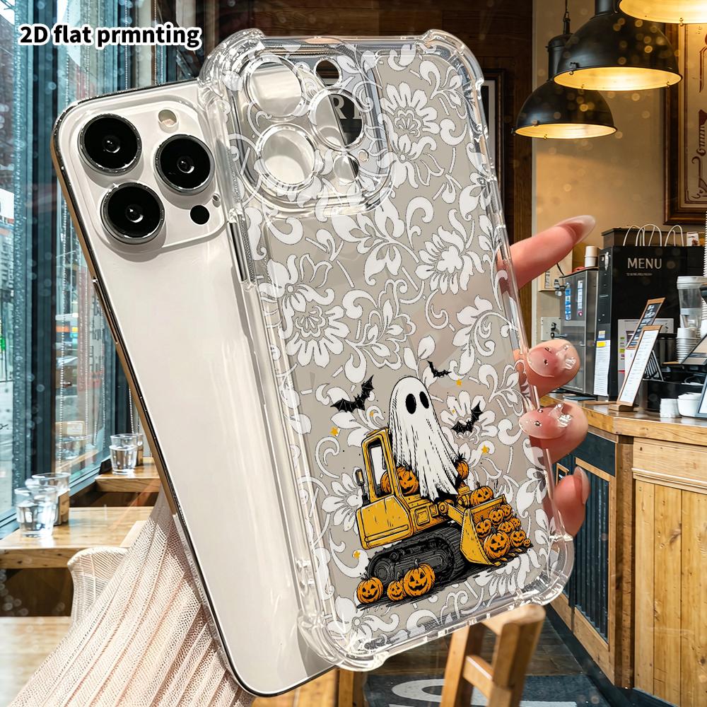 Phone Case: 2D flat suitable for iPhone 18 17 16 15 14 13 Pro, transparent corner protection case, ghost excavator, Christmas and Halloween gifts