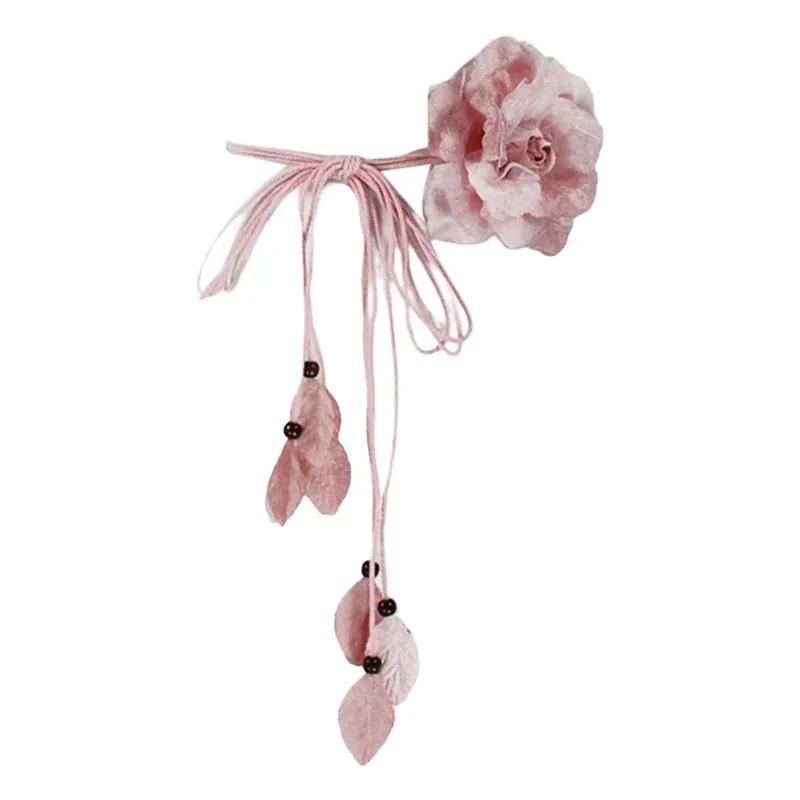 

Chiffon Floral Print Women s Thin Waist Belt Long Tassel Trim One size