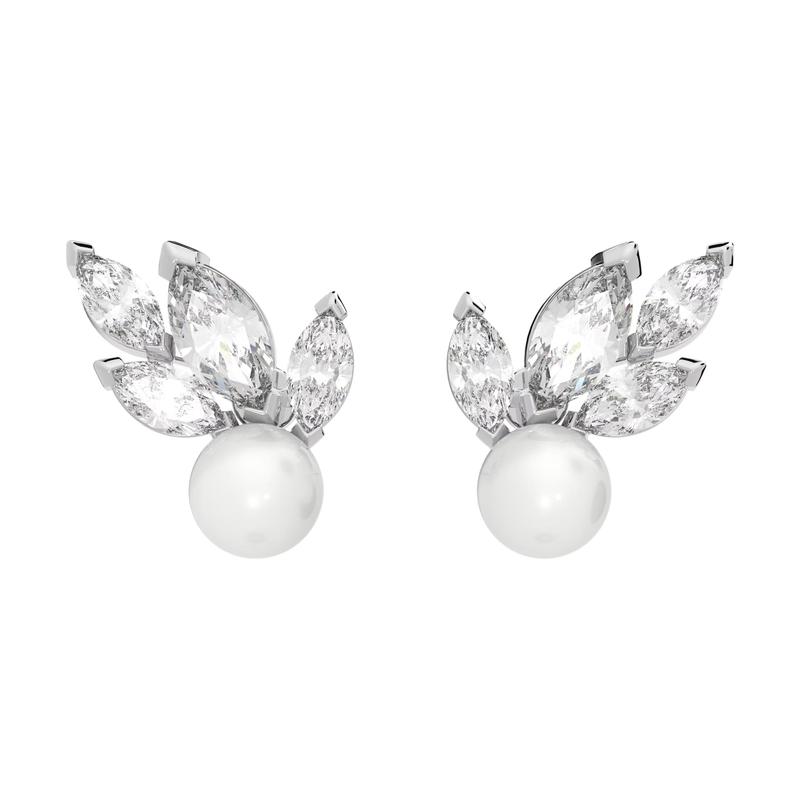 Swarovski Louison Pearl leaf shape synthetic cubic zirconia rhodium plated imitation crystal imitation pearl earrings women s silver 5627346