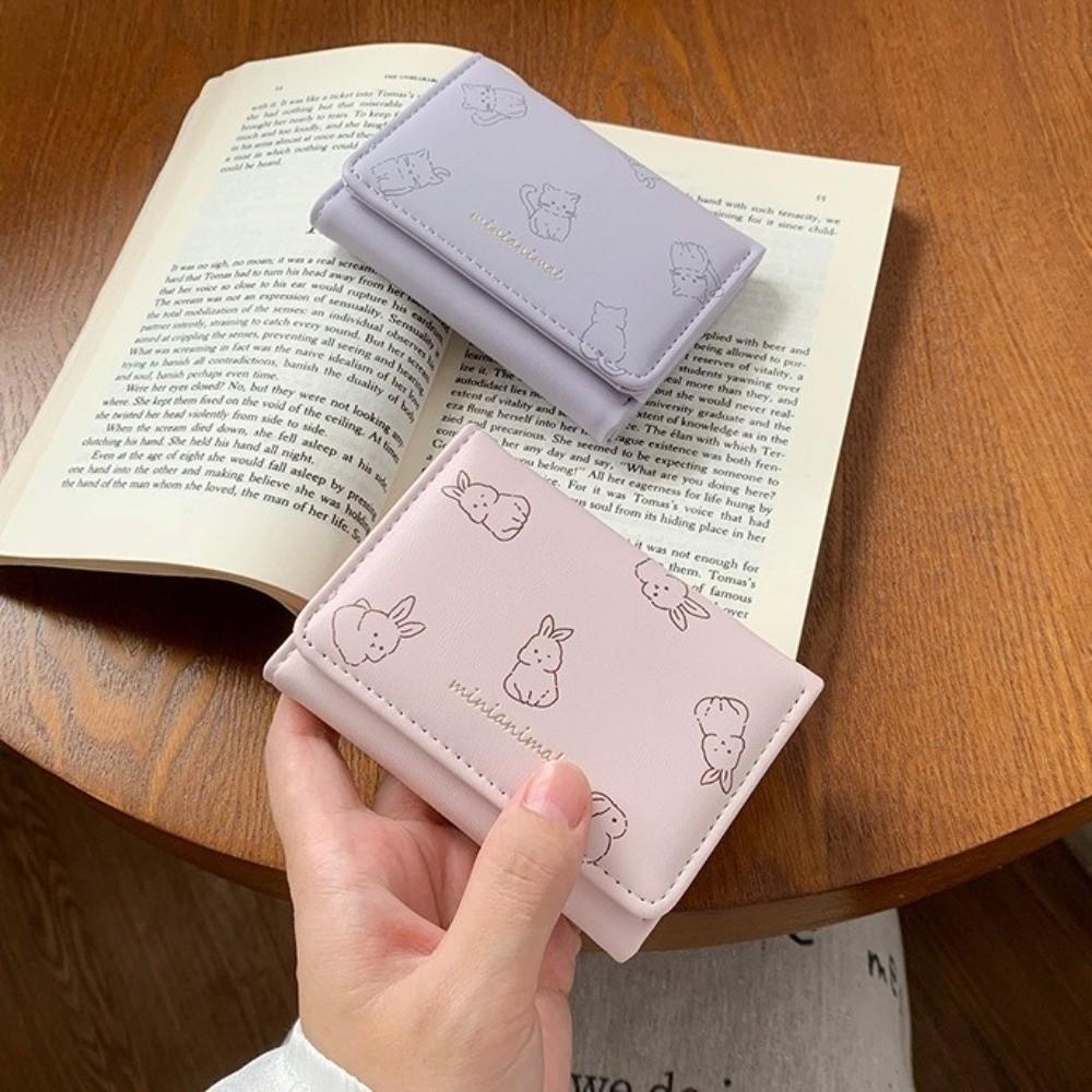 Minimalist Card Holder Cute Pattern Pu Leather Coin Purse Cartoon Trifold Wallet Shopping