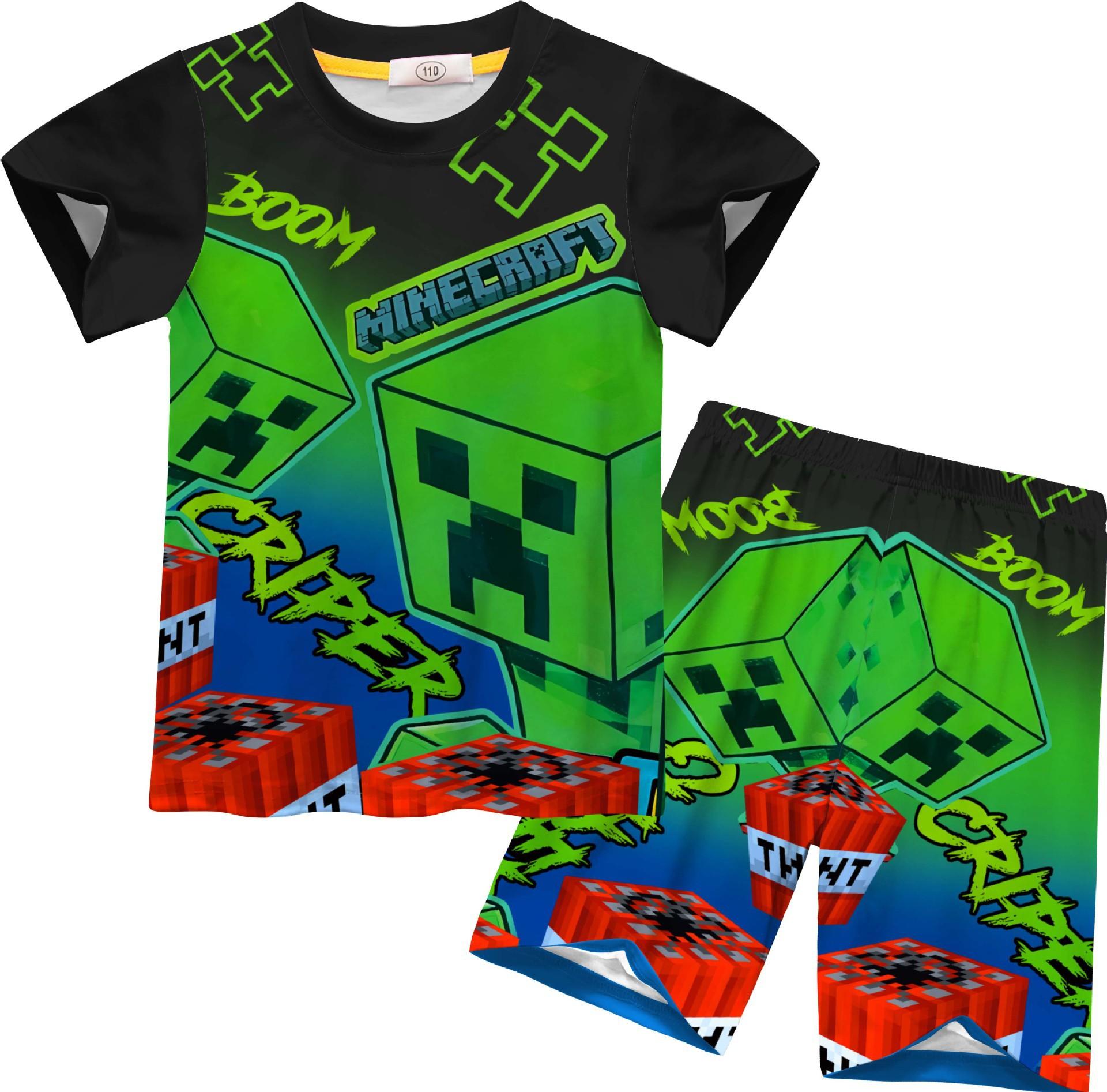 Short Sleeve, Minecraft-Minecraft Print Set, Children S Short Sleeve Loungewear Set 92693 110